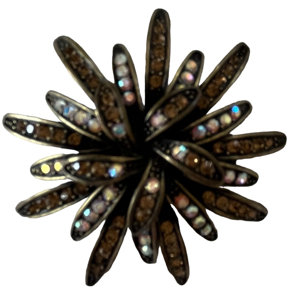 Bronze Metal with Clear Stones Rhinestone Brooch